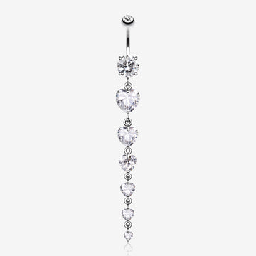Enchanting Heart Cascade Belly Ring-Clear Gem